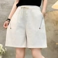 thumbnail image 4 of Lenpel Women's Plus Size Bermuda Shorts Cotton Elastic High Waisted Drawstring Wide Leg Casual Shorts Knee Length Shorts, 4 of 5