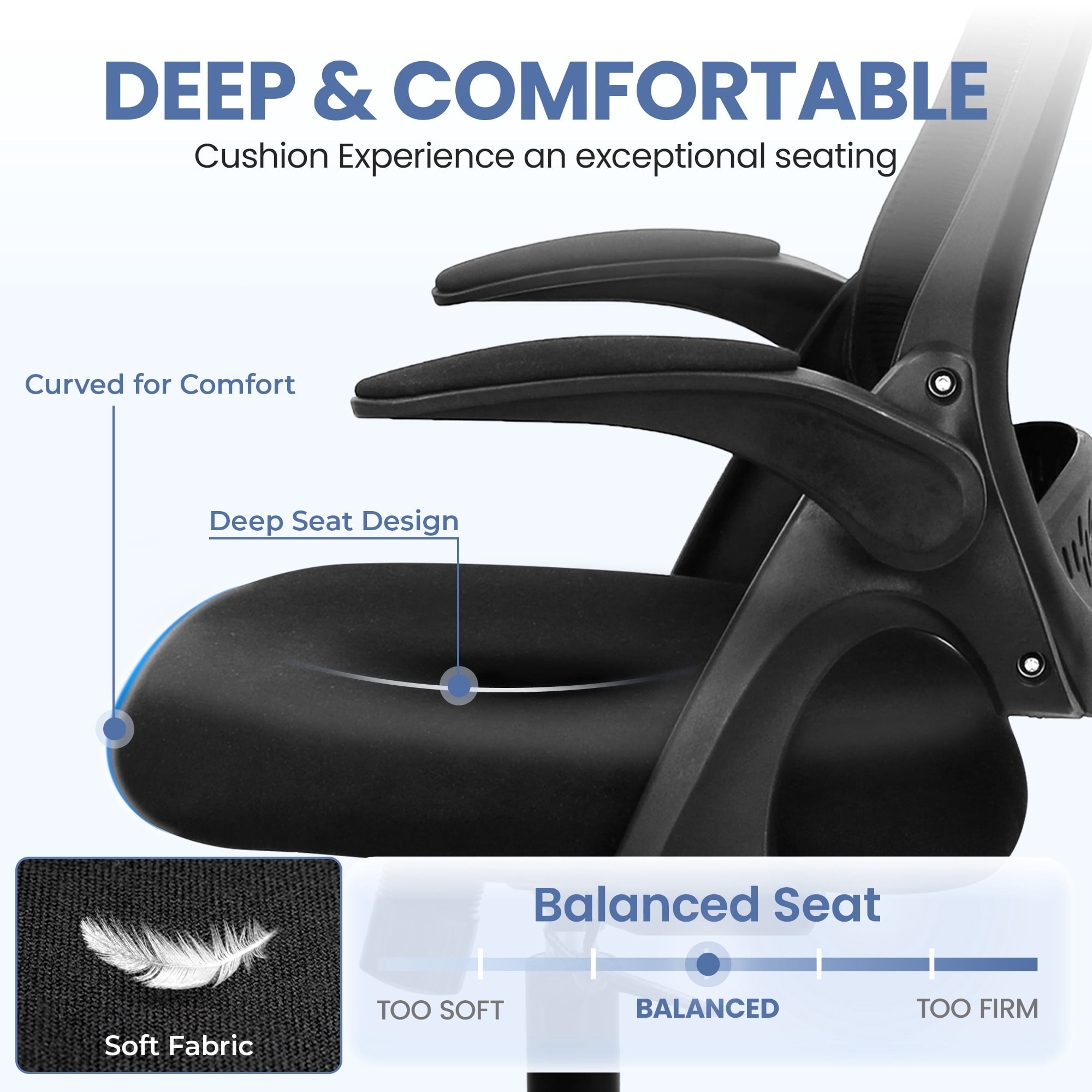 CELTOSS Ergonomic Office Chair, Flip-Up Arms, Adjustable Lumbar Support, Black