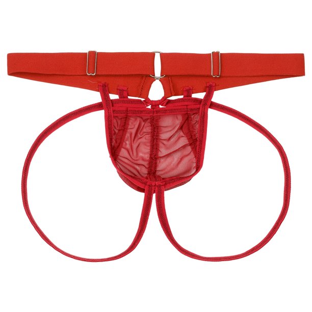 Men See-through Mesh Thong Underpants Male Bulge Pouch Leg Garter Low Rise G-string Jockstrap Sissy Lingerie Underwear NightwearOne Size Gong Bohan LED