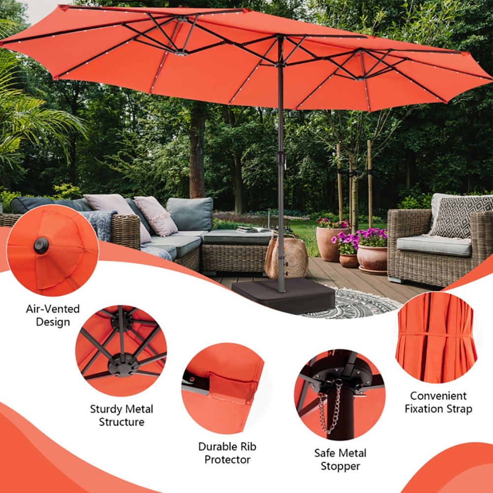 Aimee Lii 15 Feet Double-Sided Patio Umbrella with 48 LED, Sunbrella Patio Umbrellas, Orange Aimee Lii 15 Feet Double-Sided Patio Umbrella with 48 LED, Sunbrella Patio Umbrellas, Orange