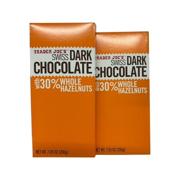 2 Pack Trader Joe’s Swiss Dark Chocolate with 30% Whole Hazelnuts – 7.05 oz Bars – Premium Swiss Dark Chocolate with Crunchy Whole Nuts
