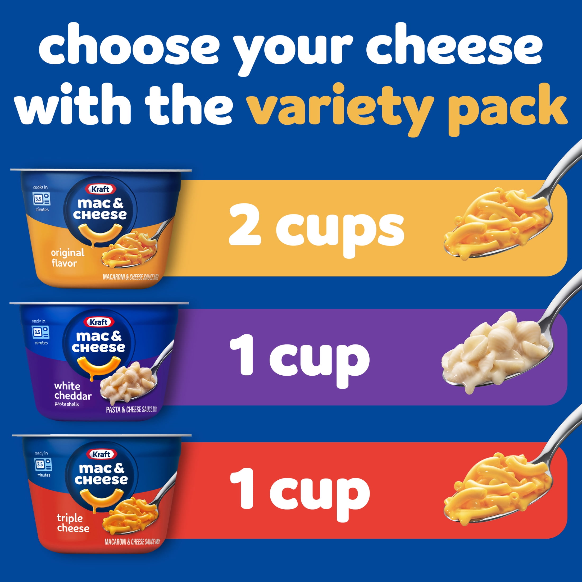 (6 pack) Kraft Mac and Cheese, 4 Cups, for Easy Dinner or Dinner Sides, Variety Pack, No Artificial Flavors, Preservatives or Dyes, 8.1 oz