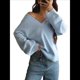 thumbnail image 3 of Suéter de Larga de Otoño para Mujer, Cuello en V, Informal, Ligero, de Punto Azul S, 3 of 8