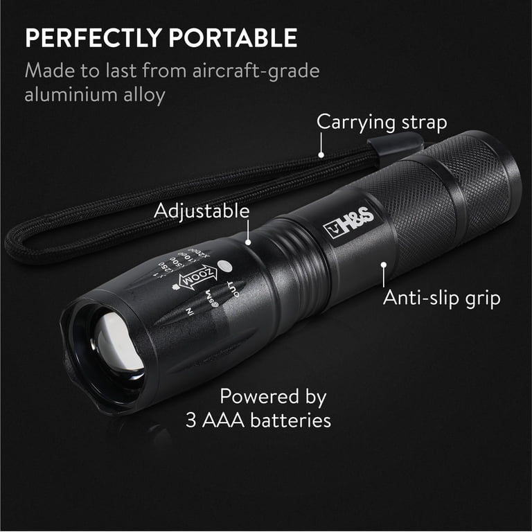 1600 Lumens Rechargeable Flashlight - 5 Modes, Adjustable Focus, Military Grade