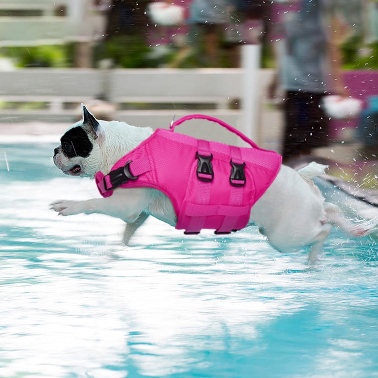 Kuoser Dog Life Jacket, Reflective Life Vest with Rescue Handle for Small Medium Large Dogs, Rosered, S