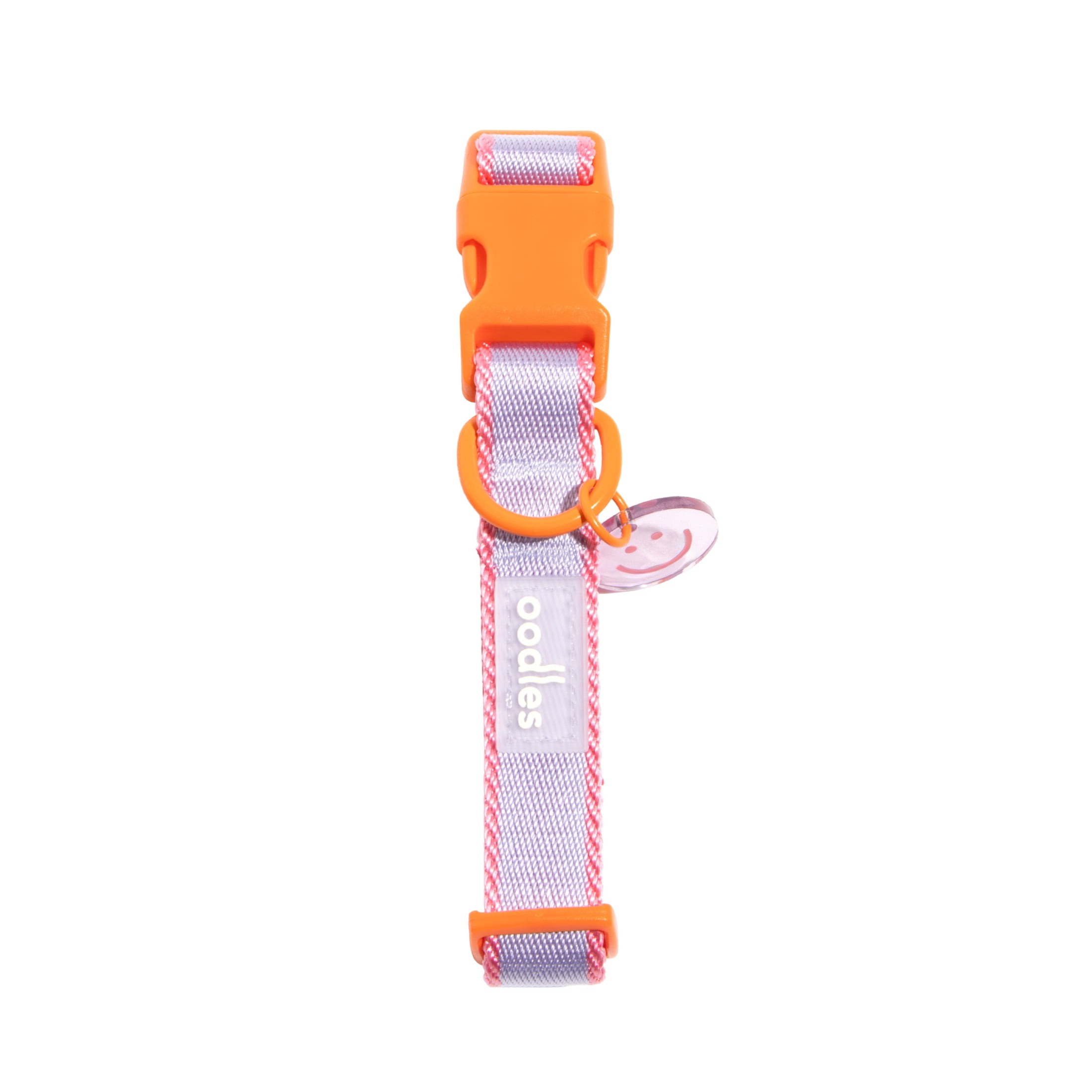 Oodles Smiley Charm Striped Polyester Fashion Dog Collar, Purple, XL