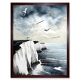 thumbnail image 1 of Seagulls Flying Over the White Cliffs of Dover in England Modern Linocut Print Art Print Framed Poster Wall Decor 12x16 inch, 1 of 5