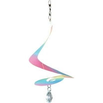 In the Breeze 9157 — 8-inch Striped Iridescent Tear Drop Curlie with Crystal Spinner — Colorful Suncatcher Wind Spinner for Yards and Gardens with Plastic Crystal
