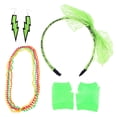 thumbnail image 1 of KAKOWELY Diadema de encaje de los 80, pendientes neón, guantes de rejilla sin dedos, collar para fiesta de los 80 (serie verde claro), 1 of 5