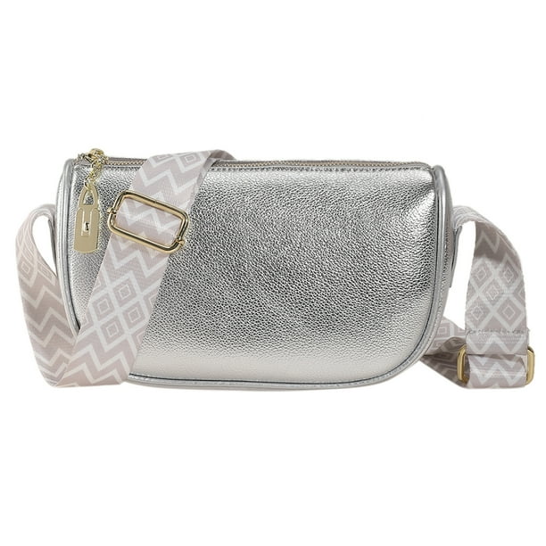Bolso bandolera para mujer Moda PU Cuero Ocio Viaje Bolso de hombro (Plata)
