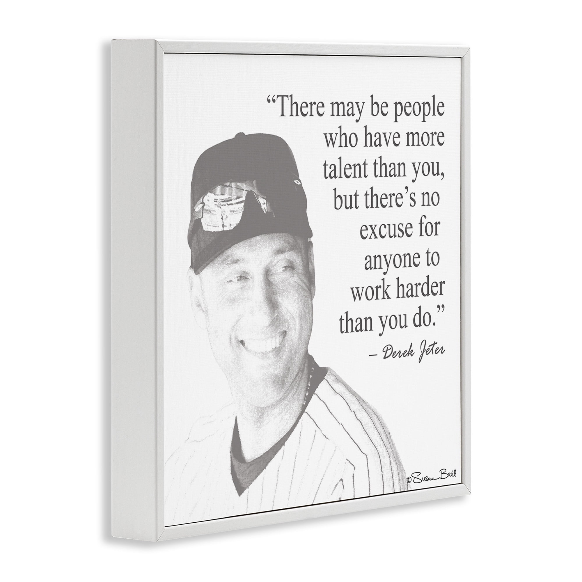 Stupell Industries Work Hard Derek Jeter Quote Inspirational Painting White Framed Art Print Wall Art, 17 x 17