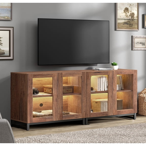 Modern TV Stand with Glass Doors, Entertainment Center TV Console with Adjustable Shelves, Media Storage Furniture up to 70 Inch TVs, Suitable for Living Room,Brown