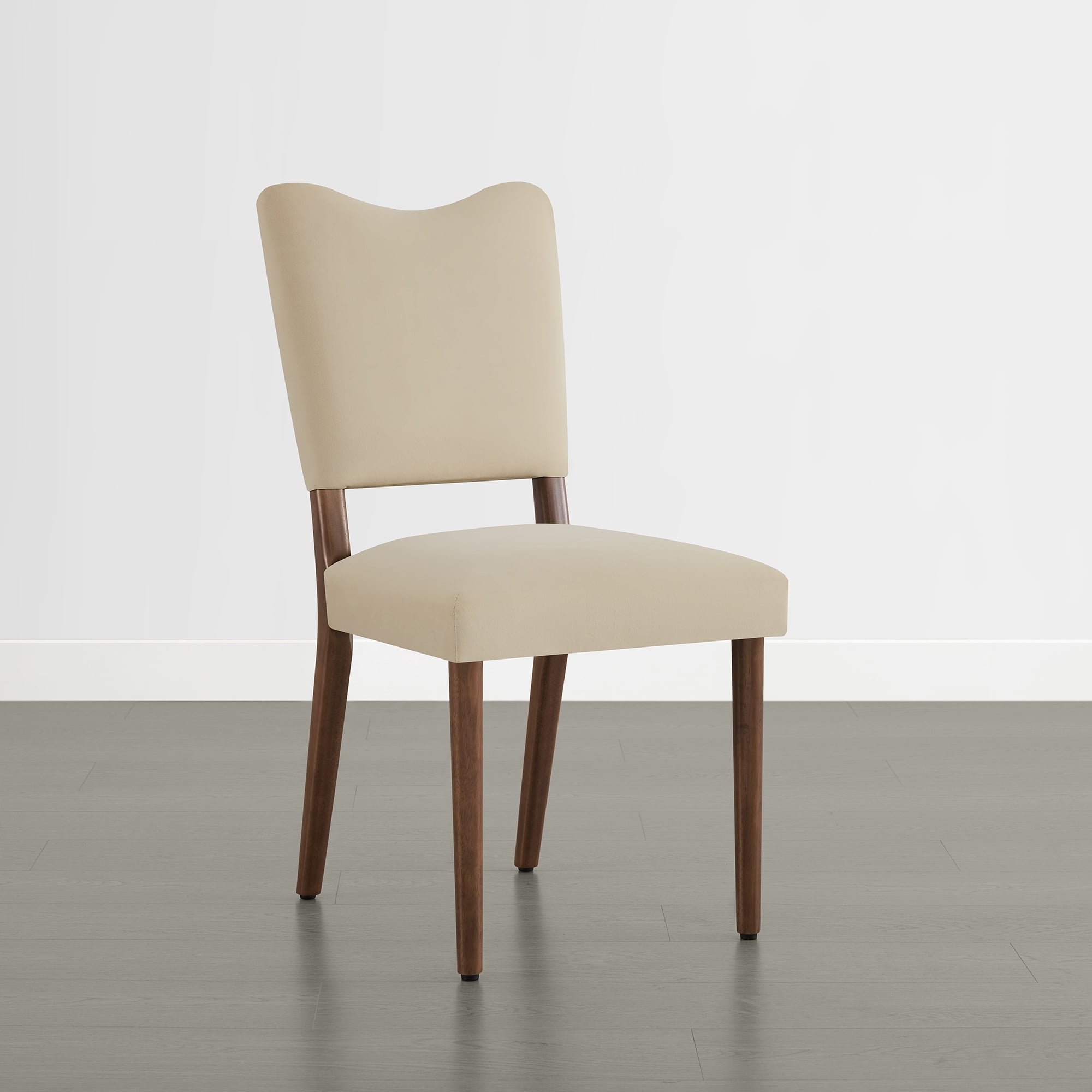 Spruce & Spring Velvet Dining Chair with Curved Back, Upholstered Side Chair with Solid Wood Legs for Dining Room Living Room, Walnut Finish,  Set of 2, Linen