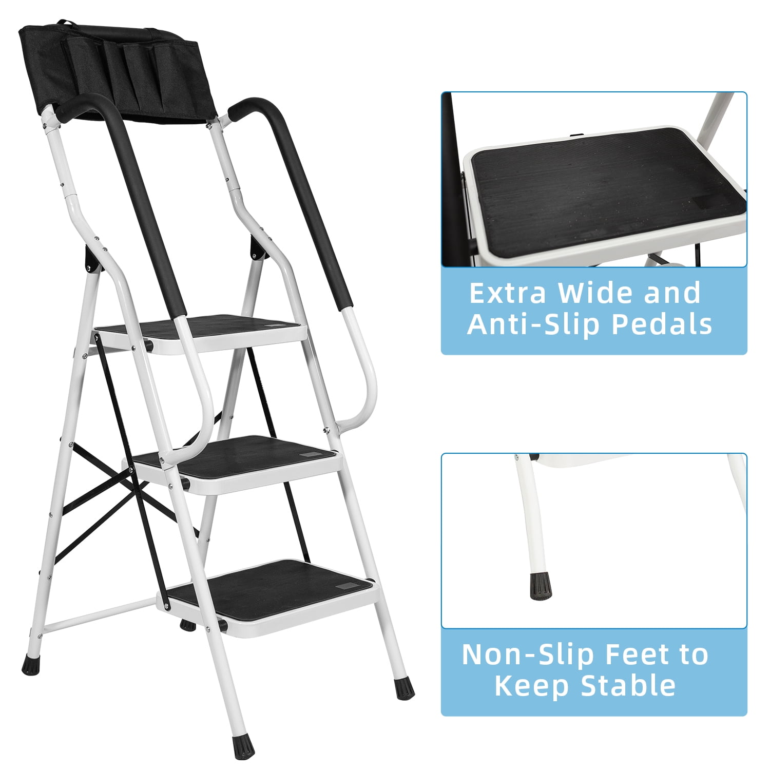 Buy 3Step Ladder 500 lb Capacity Folding Portable Tool Ladder Step