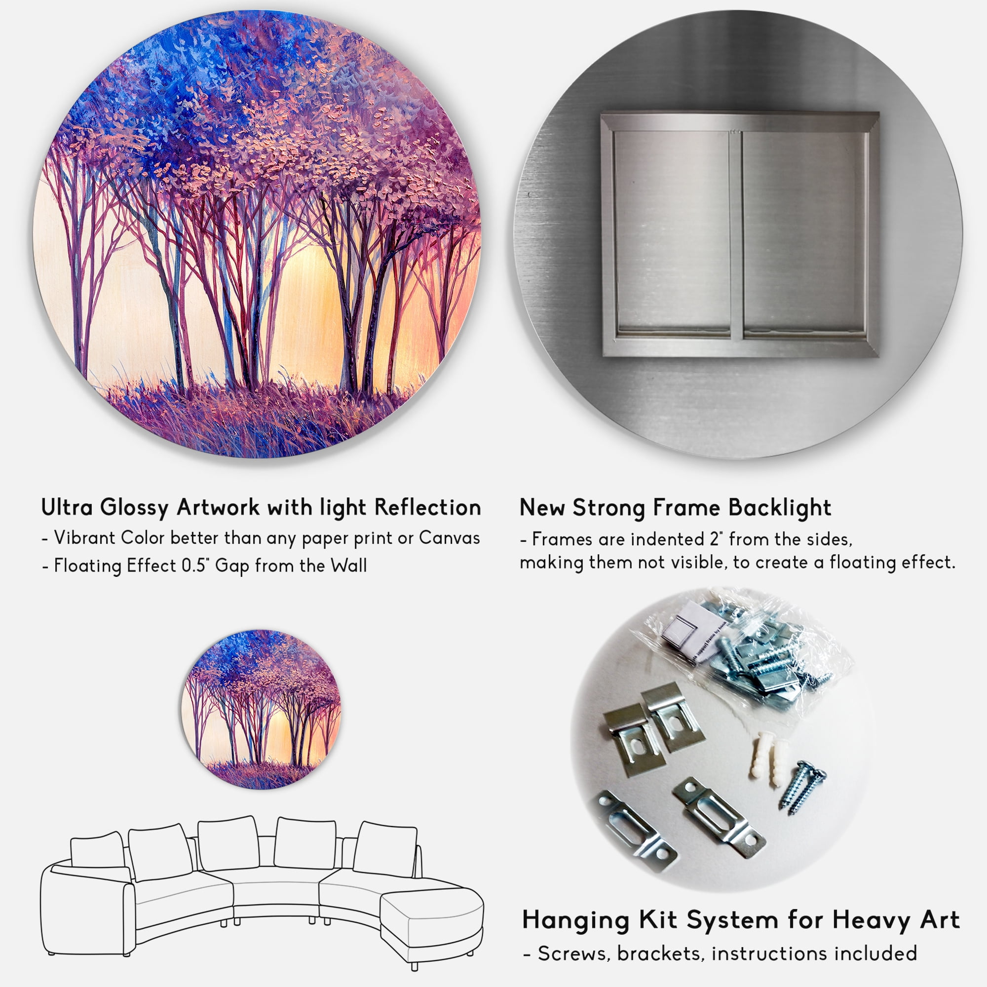 Designart 'Colorful Blue Trees Abstract Forest Landscape' Modern Circle Metal Wall Art 29x29 - Disc of 29
