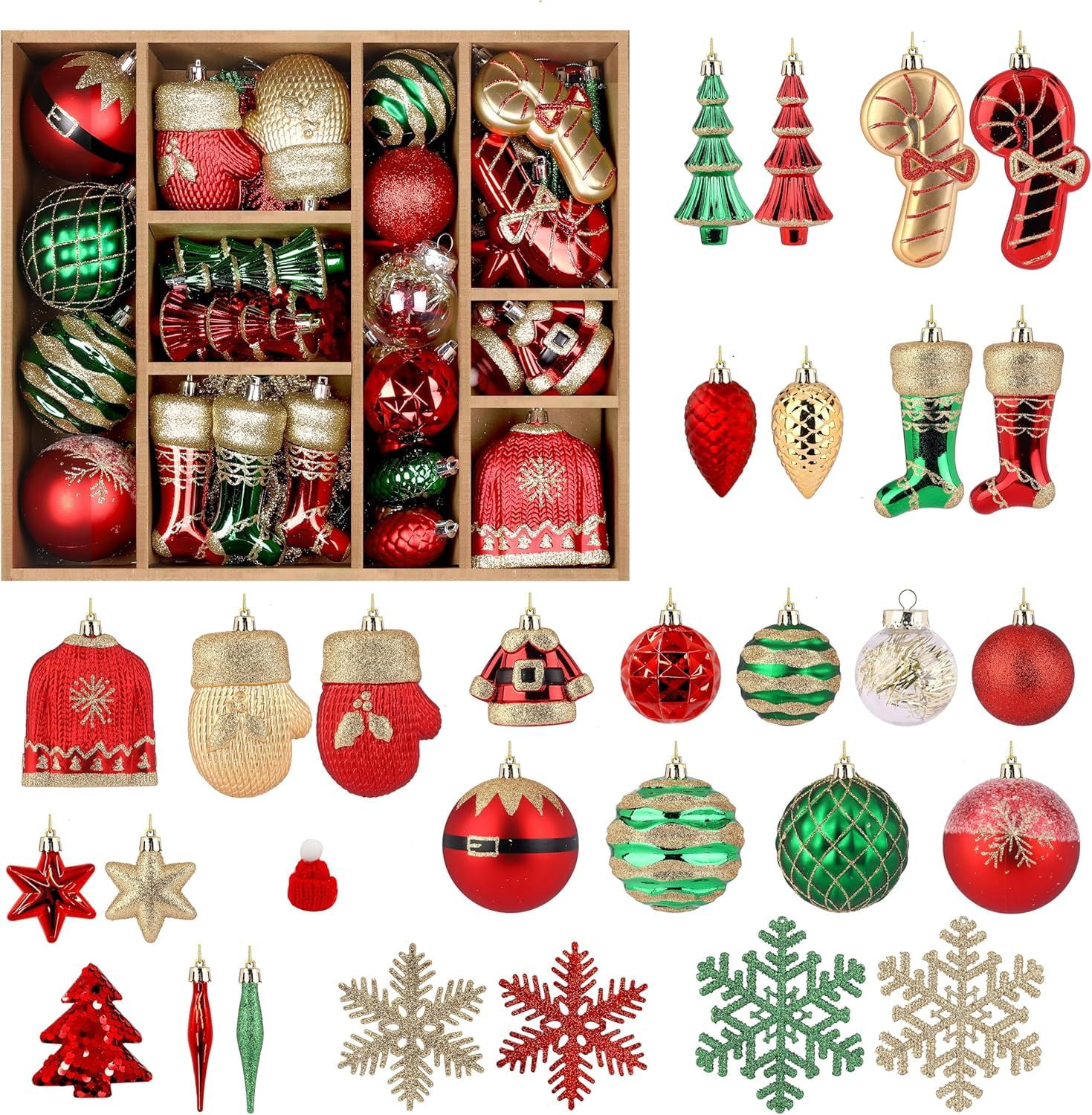 85ct Christmas Balls Ornaments Set, Colorful Shatterproof Plastic Christmas Tree Ornaments, Xmas Decorative Baubles for Christmas Tree Decorations with Hanging Strings