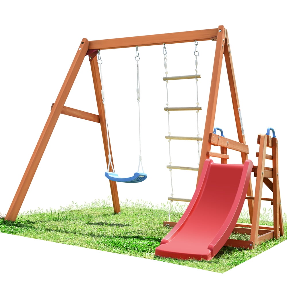 Toddler Jungle Gym for Outside and Backyard Red Knot Outdoor Swings Seat for Children and Adults HAPPYPIE Kids Wooden Tree Swing Set with Painting Accessories 