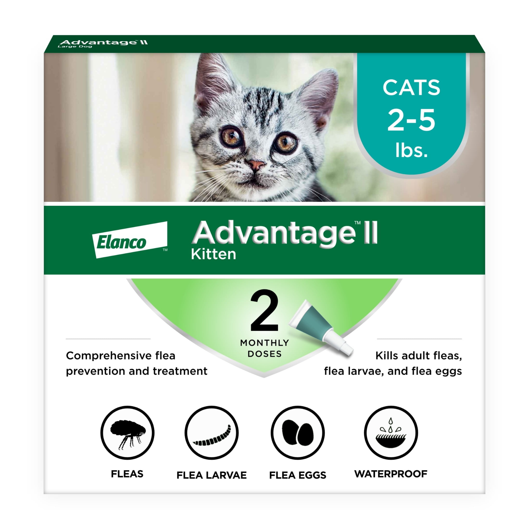 (2 pack) Advantage II Vet-Recommended Flea Prevention for Kittens & Cats 2-5 lbs, 2-Monthly Treatments
