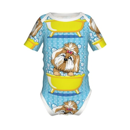 

Yiaed Dog Takes a Bath in the Bathtub Print Infant Climbing Short Sleeve Onesie One-Piece Baby Bodysuit Clothes 0-12 Months -12 Months