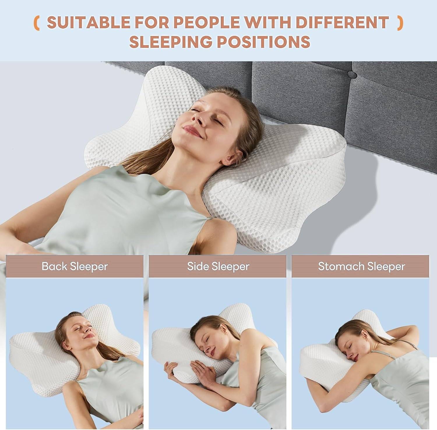 Cervical Pillow for Neck and Shoulder, Ergonomic Memory Foam Pillow with Contour Design, Supports Side Back and Stomach Sleepers, Cooling Orthopedic Pillow, King Size, White