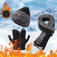 thumbnail image 2 of Winter Knit Three Piece Set - Plush Hat Scarf Gloves Combo, Silicone Grip Stocking Stuffers, For Motorcycle Riding Biking Cold Weather Christmas Gifts for, 2 of 6