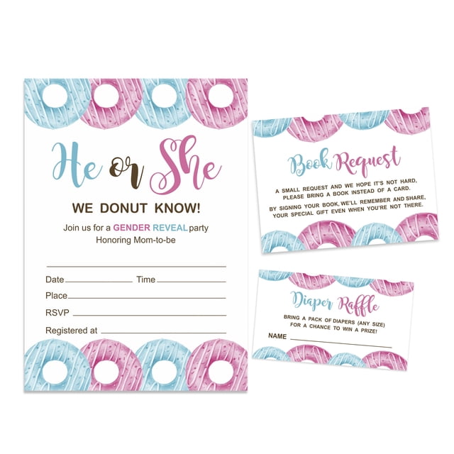 Inkdotpot Set Of 30Donuts Baby Shower Invitations-Diaper Raffle Tickets And Baby Shower Book Request Cards He Or She Gender Reveal Invites Its A Boy Its A Girl