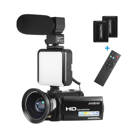 Image of Tomshoo HDV-201LM 1080P FHD Digital Video Camcorder DV Recorder 24MP 16X Digital Zoom 3.0 Inch LCD Screen with 2pcs Rechargeable Batteries + Extra 0.39X Wide Angle Lens + External Microphone