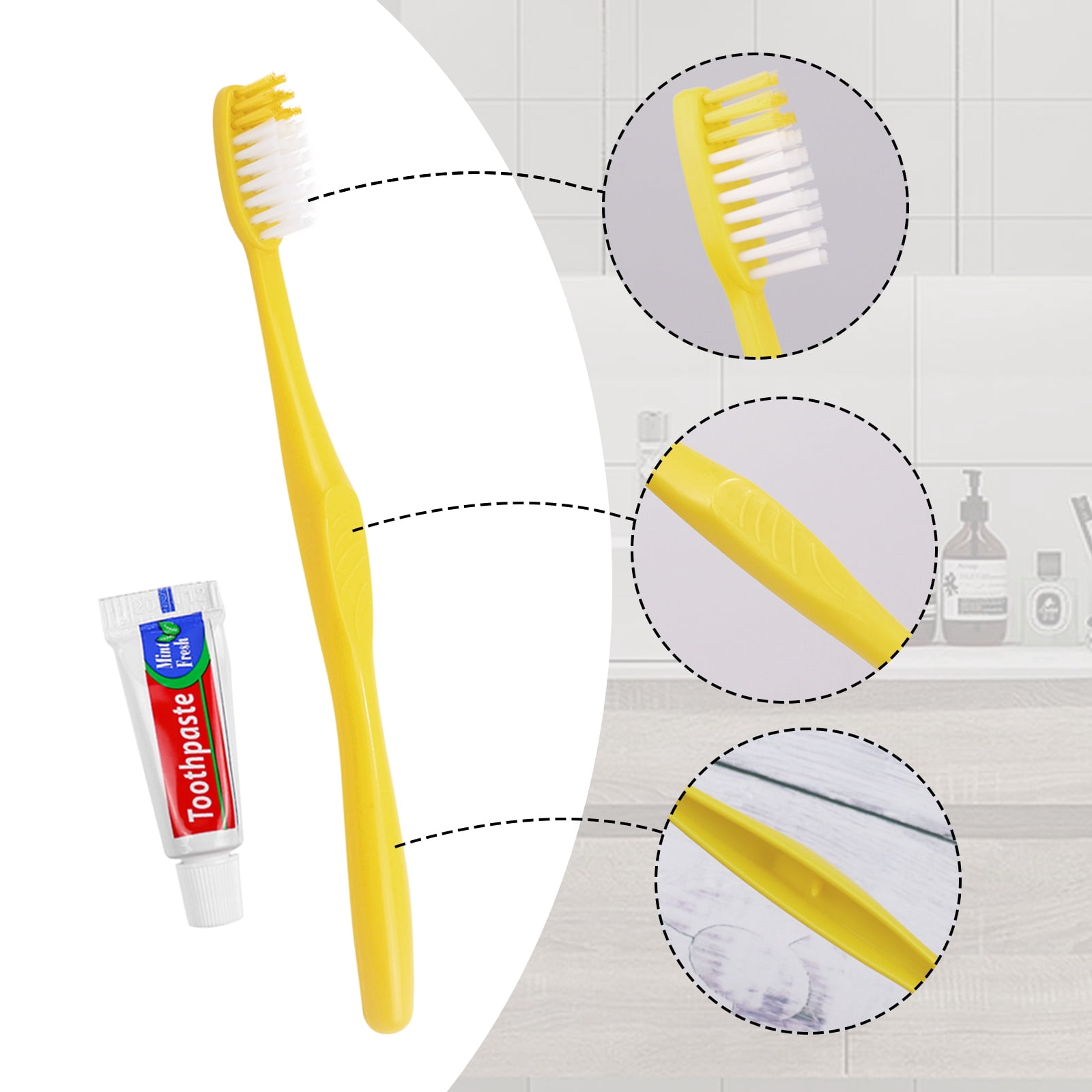 Disposable Toothbrush with Toothpaste Set Pack of 130,Hollow Yellow Individually Wrapped Manual Travel Toothbrush Kit in Bulk Toiletries for Adults,Kids,Hotel,Charity,Homeless,Nursing Home