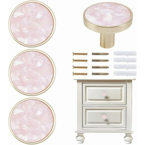 4 Packs Drawer Knobs Gold Dresser Knob Zinc Alloy Pulls Handles Mother of Pearl Furniture Knobs Accessories for Kitchen Cabinet Dresser Drawers Door Decorative 1.2" Diameter Pink making