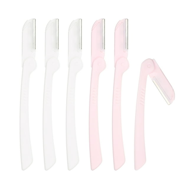 Unique Bargains 6pcs Eyebrow Razor for Women Foldable Facial Razor Stainless Steel Eyebrow Trimmer Skin Tool White Pink