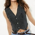 thumbnail image 5 of YDFCWXW Women's Denim Vest Button Down Sleeveless Jean Vest Top Y2K Cropped Denim Jacket Country Fashion Western Clothes Black, L, 5 of 9