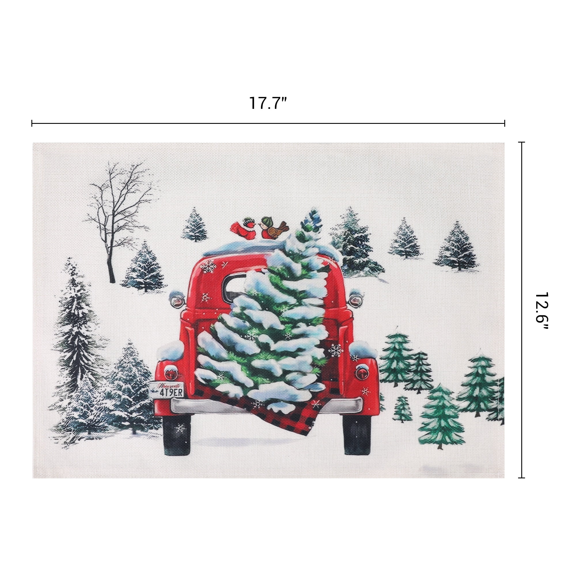 Unique Bargains Set of 6 Washable Linen Placemats Kitchen Table Mat Christmas Tree