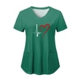 thumbnail image 1 of NIEWTR Solid Color V Neck Scrub Tops for Women Stretchy Pattern Print Uniform Tunics with Pockets(Dark Green,S), 1 of 4