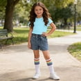 thumbnail image 2 of OGLCCG Girls 3 Piece Outfit Set Kids Short Sleeve Tshirt and Denim Shorts Socks Summer Casual Active Clothes Sets with Pockets 3-12 Years, 2 of 8