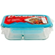 Pyrex MealBox 4-cup Divided Glass Food Storage Container with Turquoise Lid
