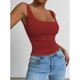thumbnail image 3 of Women'S Summer Sleeveless Square Neck Tank Top Ruched Slim Fit Basic Vest Tops Wine Red S, 3 of 7