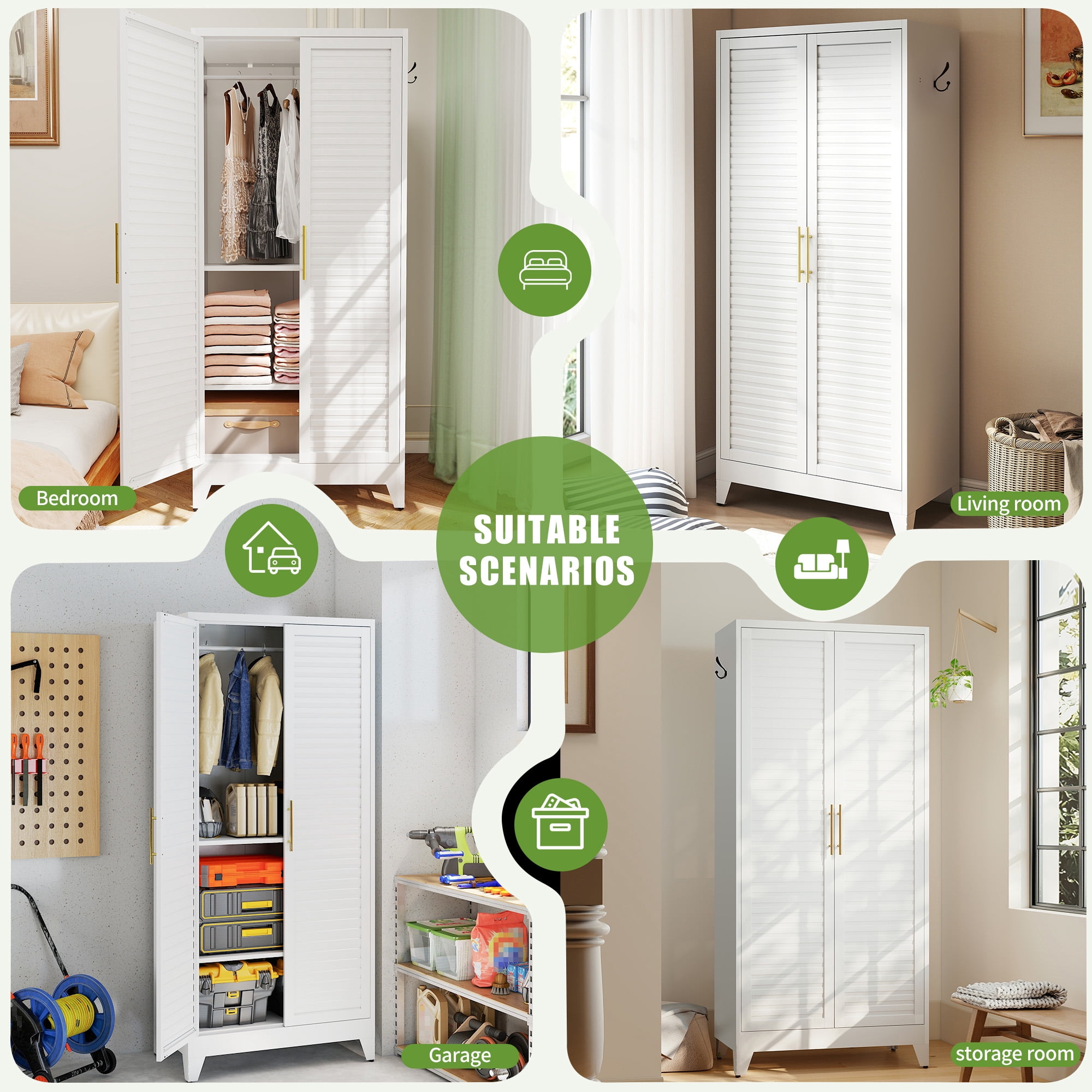 Miniyam 71″ Tall White Metal Wardrobe – 2 Doors with Hanging Rod & Shelf, Cold Rolled Steel, Easy Assembly – Ideal for Kids' Rooms, Bedrooms & Home Use