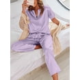 thumbnail image 3 of DAKIMOE Womens Silk Satin Pajama Sets Short Sleeve Pjs V Neck Pajamas for Women with Long Pant S to XL, 3 of 8
