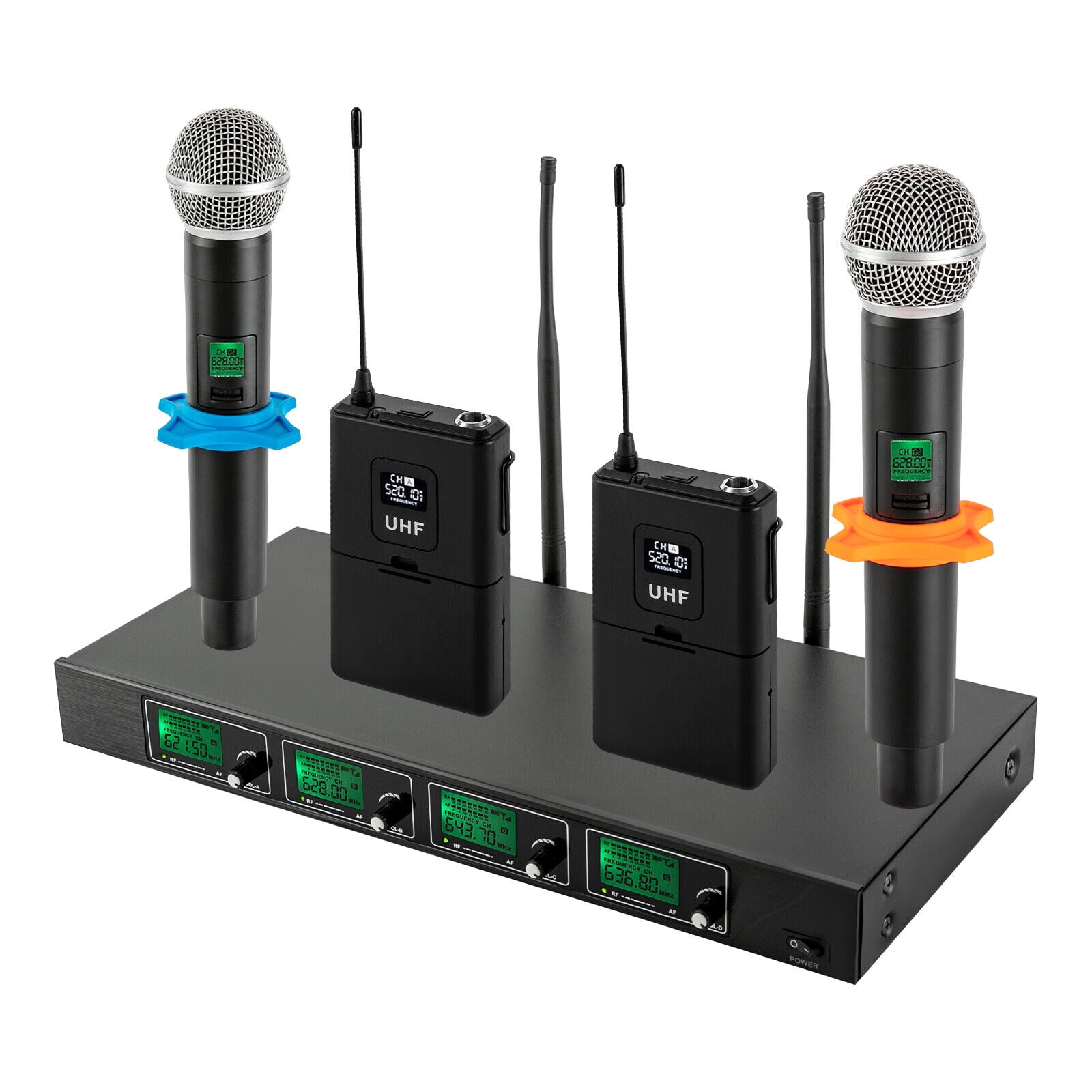 4 Channel UHF Wireless Microphone System Handheld Mic System Karaoke Receiver