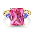 thumbnail image 2 of Gem Stone King 6.94 Ct Pink Created Sapphire Blue Tanzanite 18K Yellow Gold Plated Silver 3-Stone Women Engagement Ring (Size 7), 2 of 3