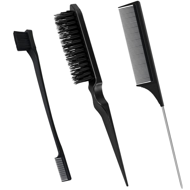 Juego de 3 cepillos para moño elegantes, cepillo de doble filo y peine de cola de rata, peine de cerdas para corte de pelo, peines de cepillo de aseo para peluquería, mujeres, bebés, niños. TUNC Sencillez