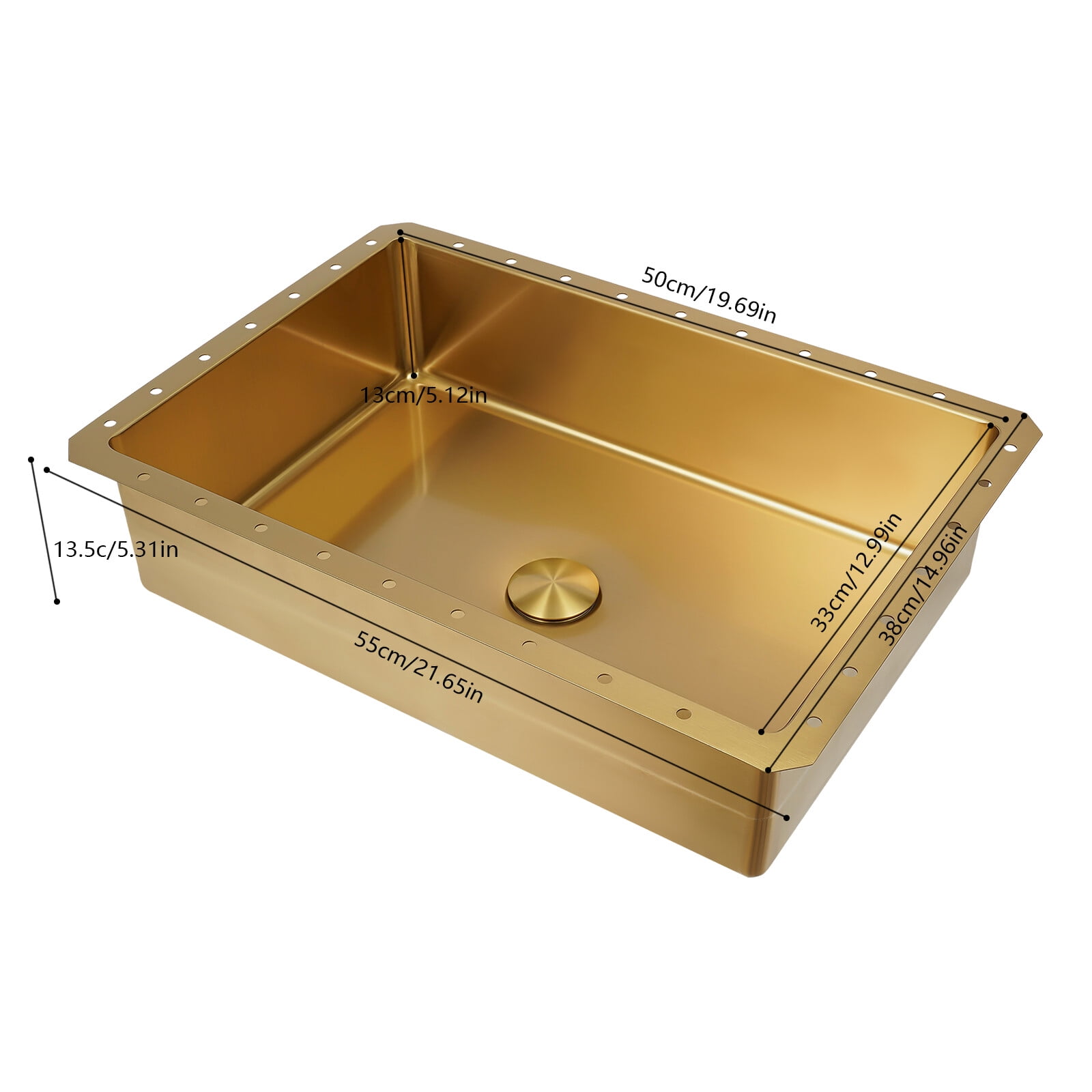 Commercial Stainless Steel Sink, 21.65x14.96x5.31in Golden Finish, 6.07 Gal Capacity with Pop-Up Drain, for Utility Rooms