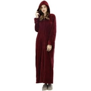 Long Hooded Zipper Bathrobe for Womens Flannel Fleece Sleep Robe Winter Warm Full Length Housecoat Nightgown