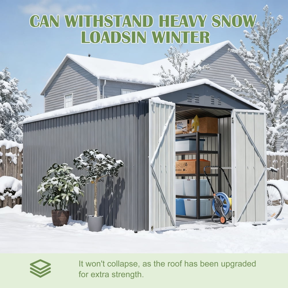 8x12 FT Aluminum Frame Storage Shed - Secure Lockable Doors for Garden, Patio & Lawn Equipment Protection