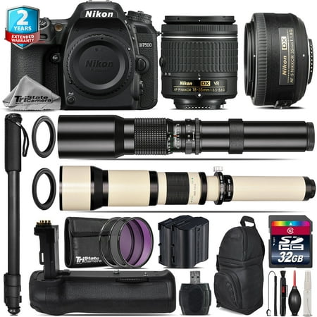 Nikon D7500 DSLR Camera + AF-P 18-55mm VR + 35mm f/1.8 + Battery Grip - 32GB