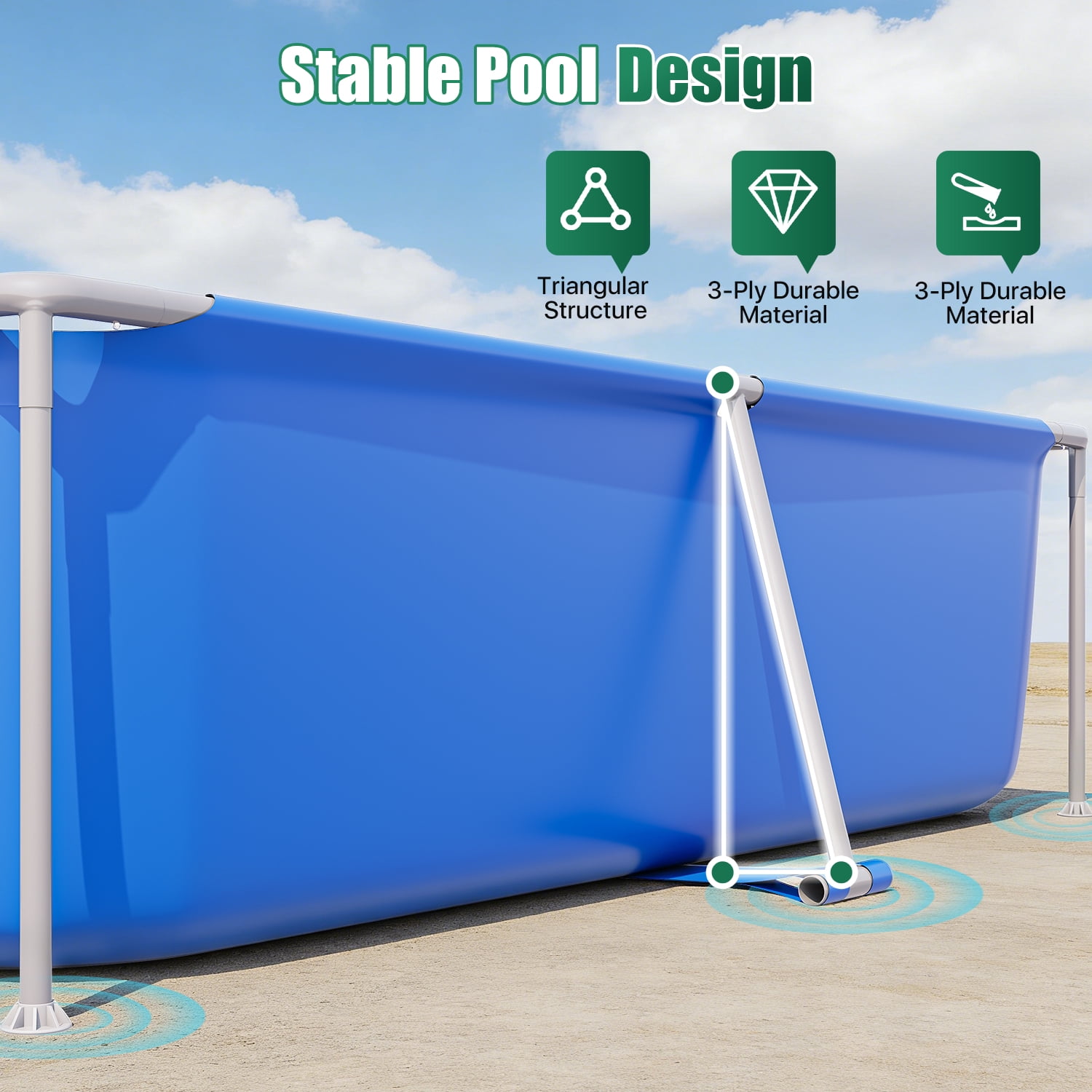Dateyes 7.2' x 23" Above Ground Swimming Pool for Backyard, Rectangular Metal Frame Pool with PVC Liner, Blue
