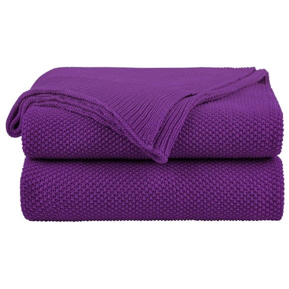 Manta de punto suave de algodón 100% PiccoCasa para sofá cama, morado 50"x60"