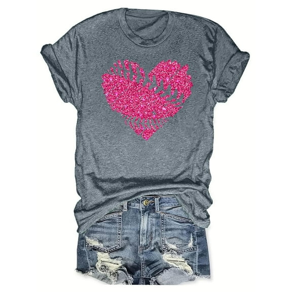 Women's Dressy Casual Tops Vintage Short Sleeve Loose Fit Flowy Tunic Tops Basic Tees for Sports Fashion 2024 Baseball Graphic Tops Summer Clothes for Teen Girls Round Neck Blouse Gray T Shirts S