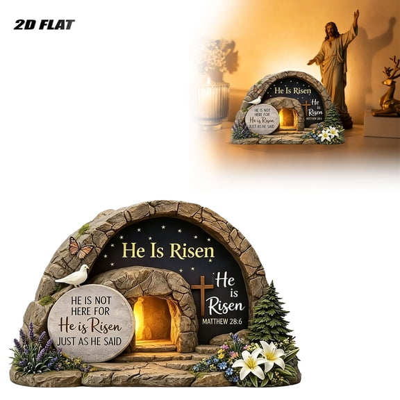 13CM/4.9IN Easter 2D Wooden Hollow Ornament Including Easter Depicting The Resurrection Scene Suitable for Home/2D Tabletop Display. Wooden Decorative