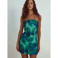 thumbnail image 3 of Women Tropical Summer Dress Strapless Floral Midi Tube Bodycon Party Clubwear Green L, 3 of 5